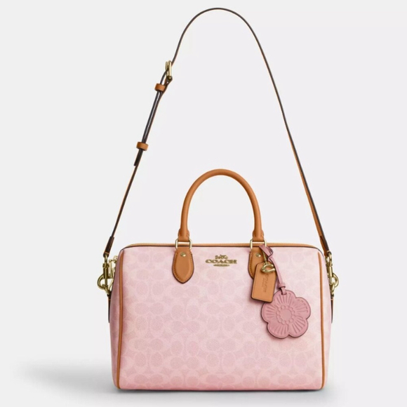 NEW Coach Large Rowan Satchel Bag In Pink Signature Canvas With Charms NWT - Picture 8 of 10